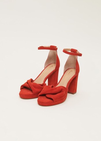 Phase Eight Red Suede Open Toe Heels Red Canada | QPINFU-185